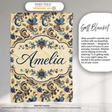 Elegant Blue Floral Paisley Vintage Seamless Pattern Name Cute  Personalised Custom Name Super Soft Fleece Blanket Bed Sofa Throw