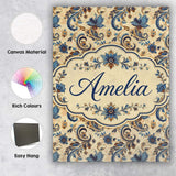Personalised Name Elegant Blue Floral Custom Modern Room Accent Creative Decorator Style Canvas Wall Art Print Decor Picture Ready to Hang