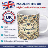 Personalized Custom Name Elegant Blue Floral Paisley Vintage Seamless Pattern Name Cute 11oz Ceramic Coffee Tea Mug White Large Handle