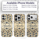 Elegant Blue Floral Paisley Vintage Seamless Custom Name Protective Phone Case Mobile Cover Durable Everyday Smartphone Shock Resistant