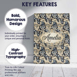 Personalised Name Luxury Navy Gold Floral Custom  Unique Gift Idea Elegant Feature Canvas Wall Art Print Decor Picture Ready to Hang