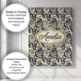 Personalised Name Luxury Navy Gold Floral Custom  Unique Gift Idea Elegant Feature Canvas Wall Art Print Decor Picture Ready to Hang