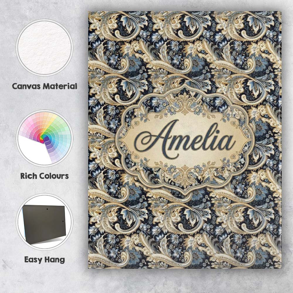 Personalised Name Luxury Navy Gold Floral Custom  Unique Gift Idea Elegant Feature Canvas Wall Art Print Decor Picture Ready to Hang