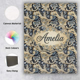 Personalised Name Luxury Navy Gold Floral Custom  Unique Gift Idea Elegant Feature Canvas Wall Art Print Decor Picture Ready to Hang