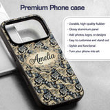 Luxury Navy Gold Floral Paisley Seamless Pattern Custom Name Protective Phone Case Mobile Cover Durable Everyday Smartphone Shock Resistant