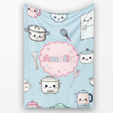 Cute Kawaii  Utensils Chef Girl Seamless Pattern Name Unique  Personalised Custom Name Super Soft Fleece Blanket Bed Sofa Throw