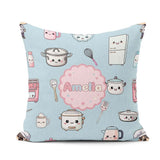 Custom Name Cute Kawaii Utensils Chef Girl Seamless Pattern Name Square Filled Cushion Throw Pillow Sofa Bed Home Decor Zip Washable UK Made