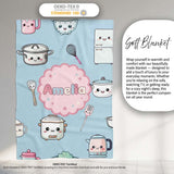 Cute Kawaii  Utensils Chef Girl Seamless Pattern Name Unique  Personalised Custom Name Super Soft Fleece Blanket Bed Sofa Throw