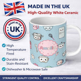Personalized Custom Name Cute Kawaii Kitchen Utensils Chef Girl Seamless Pattern Name Unique 11oz Ceramic Coffee Tea Mug White Large Handle
