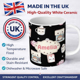 Personalized Custom Name Cute Kawaii Coffee Kitchen Appliances Seamless Pattern Name Unique 11oz Ceramic Coffee Tea Mug White Large Handle