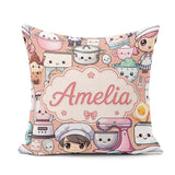 Custom Name Kawaii Baking Girl Utensils Seamless Pattern Name Square Filled Cushion Throw Pillow Sofa Bed Home Decor Zip Washable UK Made