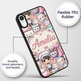 Cute Kawaii Baking Girl Utensils Seamless Pattern Custom Name Protective Phone Case Mobile Cover Durable Everyday Smartphone Shock Resistant