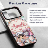 Cute Kawaii Baking Girl Utensils Seamless Pattern Custom Name Protective Phone Case Mobile Cover Durable Everyday Smartphone Shock Resistant