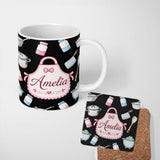 Personalized Custom Name Cute Minimal Kitchen Utensils Apron Cooking Tools Seamless Pattern 11oz Ceramic Coffee Tea Mug White Large Handle