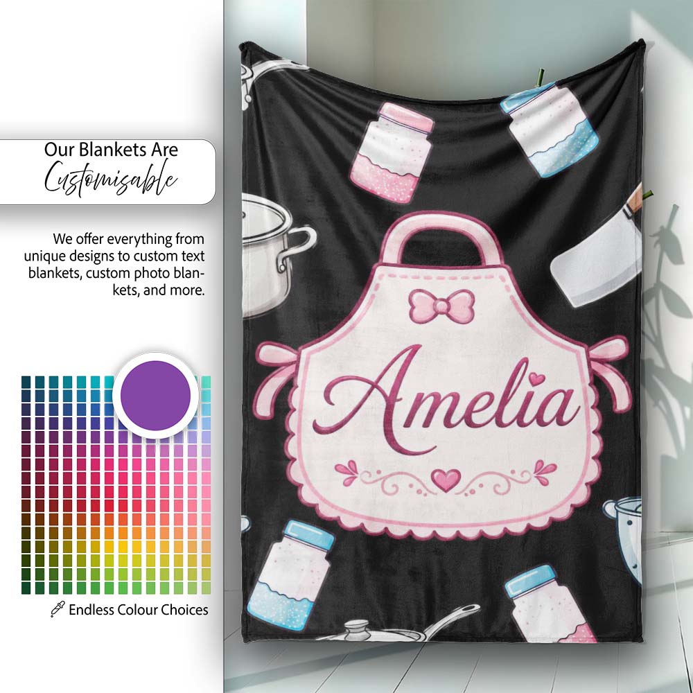 Cute Minimal  Utensils Apron Cooking Tools Seamless Pattern  Personalised Custom Name Super Soft Fleece Blanket Bed Sofa Throw