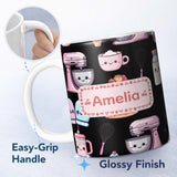 Personalized Custom Name Cute Kawaii Cake Mixer Baking Tools Seamless Pattern Name Unique 11oz Ceramic Coffee Tea Mug White Large Handle