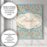 Personalised Name Soft Watercolor Bunny Meadow Light Blue Seamless Custom  Unique Canvas Wall Art Print Decor Picture Ready to Hang