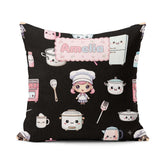 Custom Name Kawaii Chef Girl Appliances Seamless Pattern Name Square Filled Cushion Throw Pillow Sofa Bed Home Decor Zip Washable UK Made