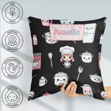 Custom Name Kawaii Chef Girl Appliances Seamless Pattern Name Square Filled Cushion Throw Pillow Sofa Bed Home Decor Zip Washable UK Made