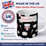Personalized Custom Name Cute Kawaii Chef Girl Kitchen Appliances Seamless Pattern Name 11oz Ceramic Coffee Tea Mug White Large Handle
