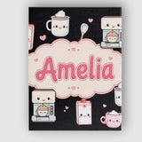 Personalised Name Cute Kawaii Coffee Maker Custom  Unique Gift Idea Elegant Feature Canvas Wall Art Print Decor Picture Ready to Hang