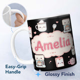 Personalized Custom Name Cute Kawaii Coffee Maker Kitchen Items Seamless Pattern Name Unique 11oz Ceramic Coffee Tea Mug White Large Handle