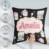 Custom Name Cute Kawaii Coffee Maker Items Seamless Pattern Name Square Filled Cushion Throw Pillow Sofa Bed Home Decor Zip Washable UK Made