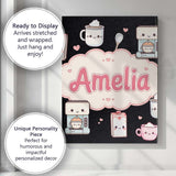 Personalised Name Cute Kawaii Coffee Maker Custom  Unique Gift Idea Elegant Feature Canvas Wall Art Print Decor Picture Ready to Hang