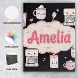 Personalised Name Cute Kawaii Coffee Maker Custom  Unique Gift Idea Elegant Feature Canvas Wall Art Print Decor Picture Ready to Hang