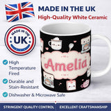 Personalized Custom Name Cute Kawaii Coffee Maker Kitchen Items Seamless Pattern Name Unique 11oz Ceramic Coffee Tea Mug White Large Handle