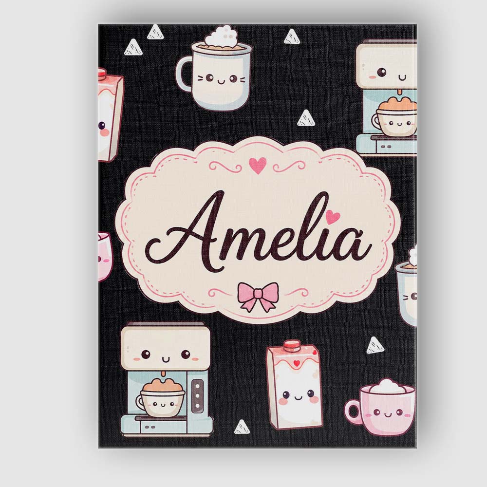 Personalised Name Cute Kawaii Coffee Custom Premium Decorative Design Modern Room Accent Canvas Wall Art Print Decor Picture Ready to Hang