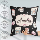Custom Name Kawaii Machine Milk Carton Seamless Pattern Name Square Filled Cushion Throw Pillow Sofa Bed Home Decor Zip Washable UK Made