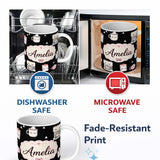 Personalized Custom Name Cute Kawaii Coffee Machine Milk Carton Seamless Pattern Name Unique 11oz Ceramic Coffee Tea Mug White Large Handle