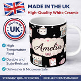 Personalized Custom Name Cute Kawaii Coffee Machine Milk Carton Seamless Pattern Name Unique 11oz Ceramic Coffee Tea Mug White Large Handle