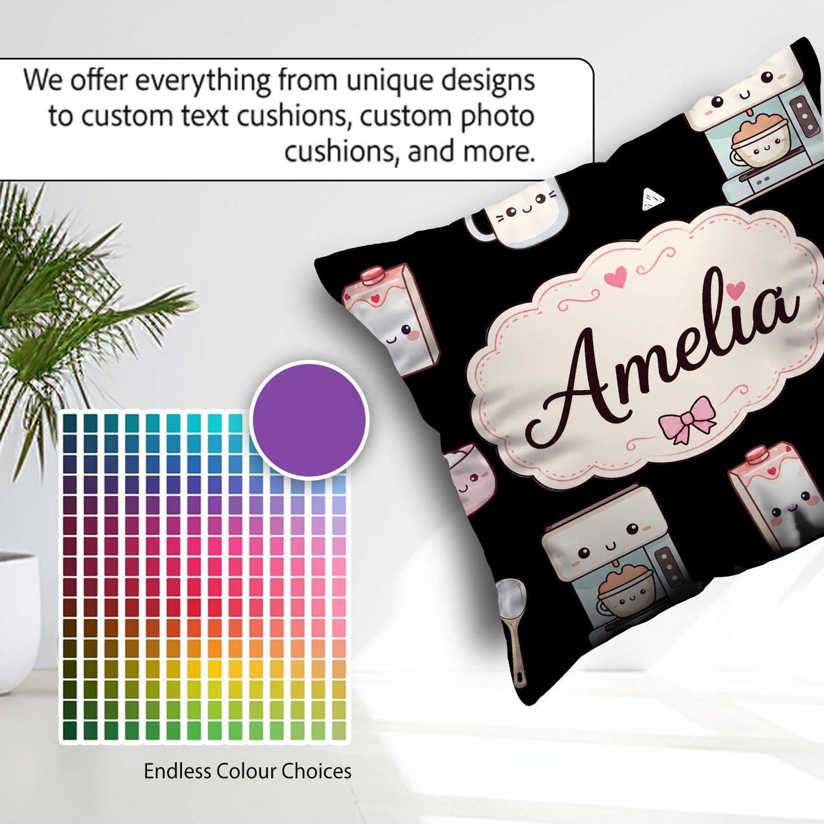 Custom Name Kawaii Machine Milk Carton Seamless Pattern Name Square Filled Cushion Throw Pillow Sofa Bed Home Decor Zip Washable UK Made