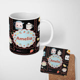 Personalized Custom Name Cute Kawaii Mixer Appliance Fruit Kitchen Seamless Pattern Name 11oz Ceramic Coffee Tea Mug White Large Handle