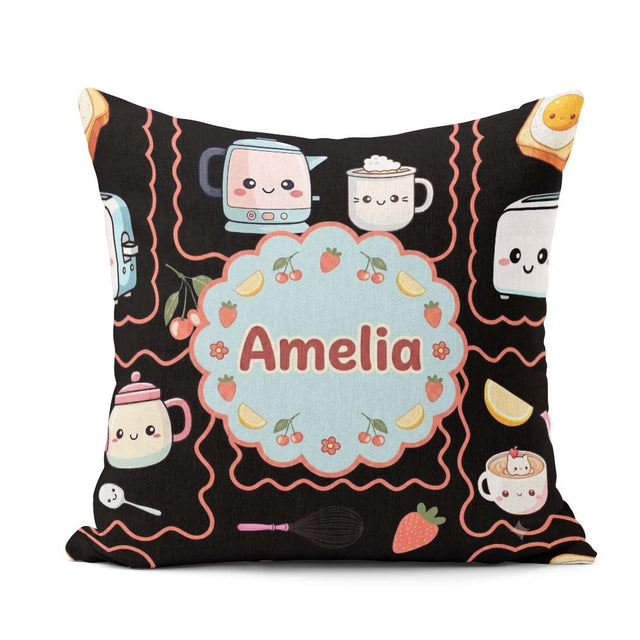 Custom Name Kawaii Mixer Appliance Fruit Seamless Pattern Name Square Filled Cushion Throw Pillow Sofa Bed Home Decor Zip Washable UK Made