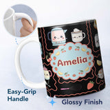 Personalized Custom Name Cute Kawaii Mixer Appliance Fruit Kitchen Seamless Pattern Name 11oz Ceramic Coffee Tea Mug White Large Handle