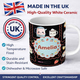 Personalized Custom Name Cute Kawaii Mixer Appliance Fruit Kitchen Seamless Pattern Name 11oz Ceramic Coffee Tea Mug White Large Handle