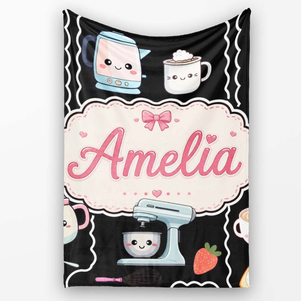 Cute Kawaii Sushi Rice Cooker Japanese Food Seamless Pattern Name  Personalised Custom Name Super Soft Fleece Blanket Bed Sofa Throw