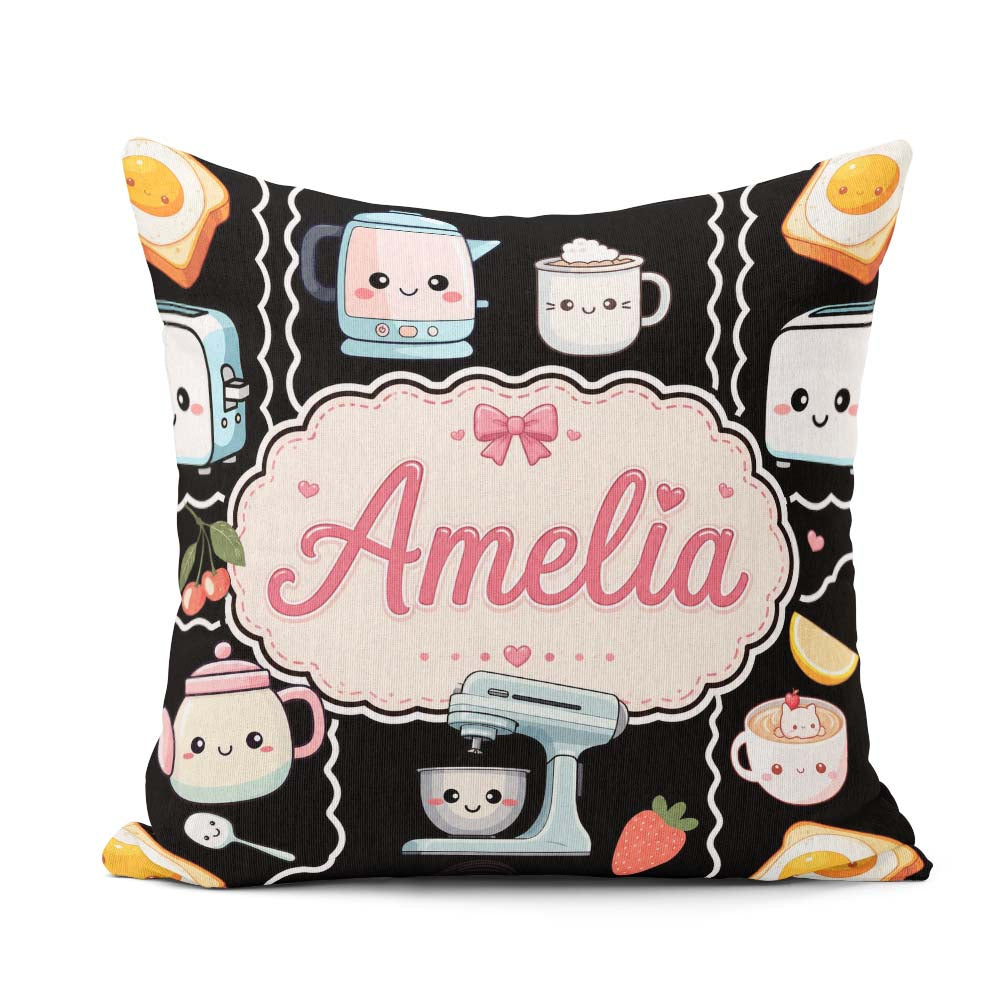 Custom Name Kawaii Sushi Rice Cooker Japanese Food Seamless Name Square Filled Cushion Throw Pillow Sofa Bed Home Decor Zip Washable UK Made