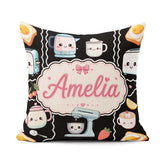 Custom Name Kawaii Sushi Rice Cooker Japanese Food Seamless Name Square Filled Cushion Throw Pillow Sofa Bed Home Decor Zip Washable UK Made