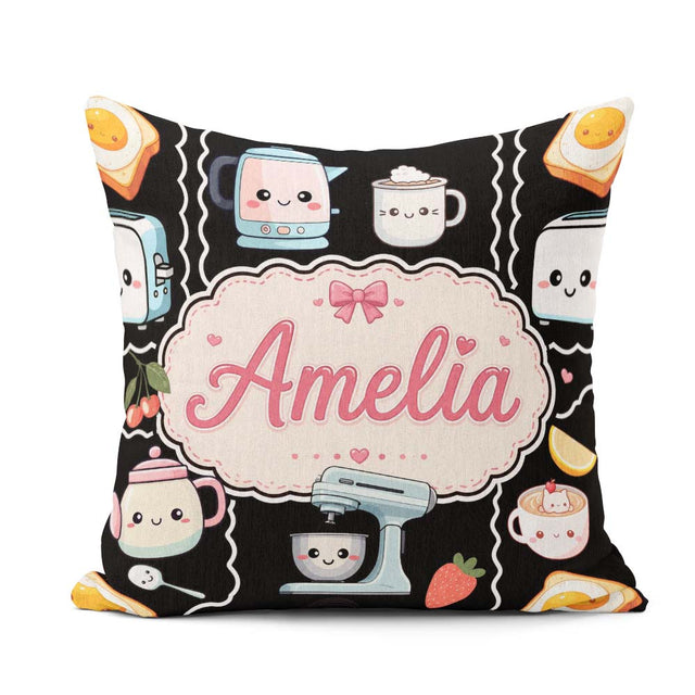 Custom Name Kawaii Sushi Rice Cooker Japanese Food Seamless Name Square Filled Cushion Throw Pillow Sofa Bed Home Decor Zip Washable UK Made