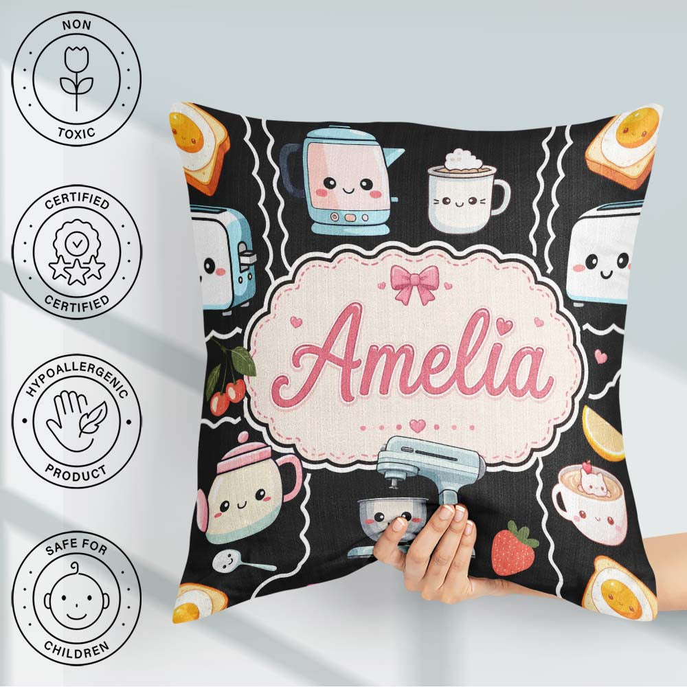 Custom Name Kawaii Sushi Rice Cooker Japanese Food Seamless Name Square Filled Cushion Throw Pillow Sofa Bed Home Decor Zip Washable UK Made