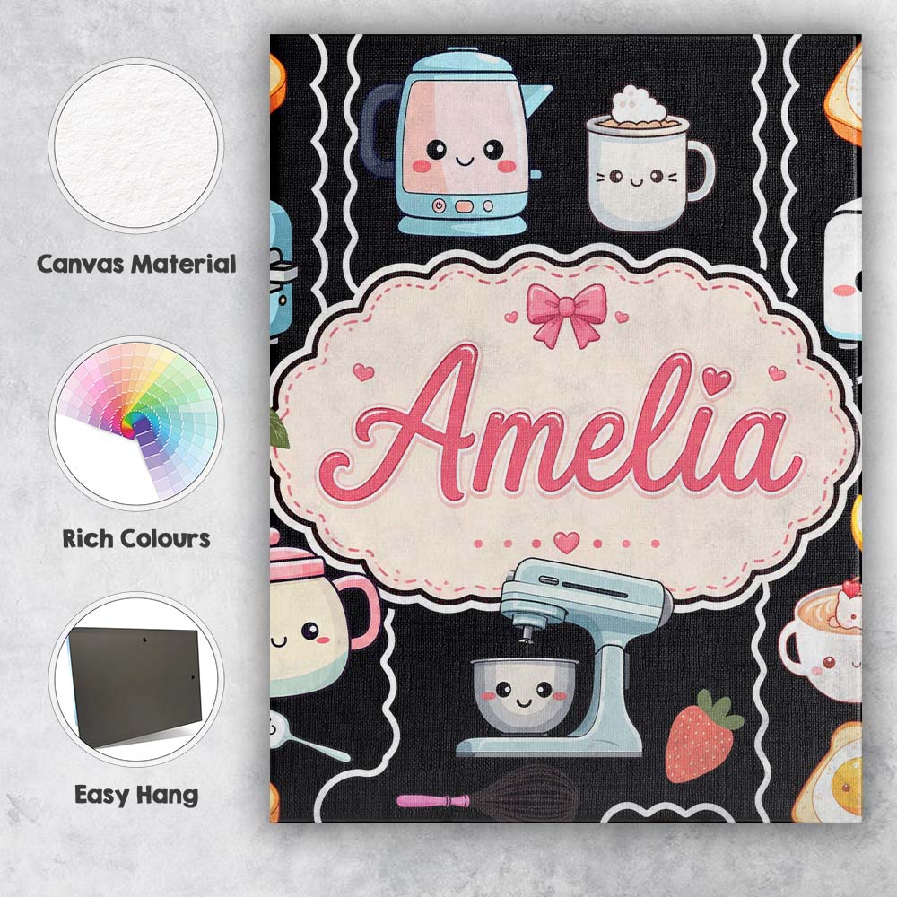 Personalised Name Cute Kawaii Sushi Rice Custom  Unique Gift Idea Elegant Feature Canvas Wall Art Print Decor Picture Ready to Hang
