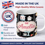 Personalized Custom Name Cute Kawaii Sushi Rice Cooker Japanese Food Seamless Pattern Name 11oz Ceramic Coffee Tea Mug White Large Handle