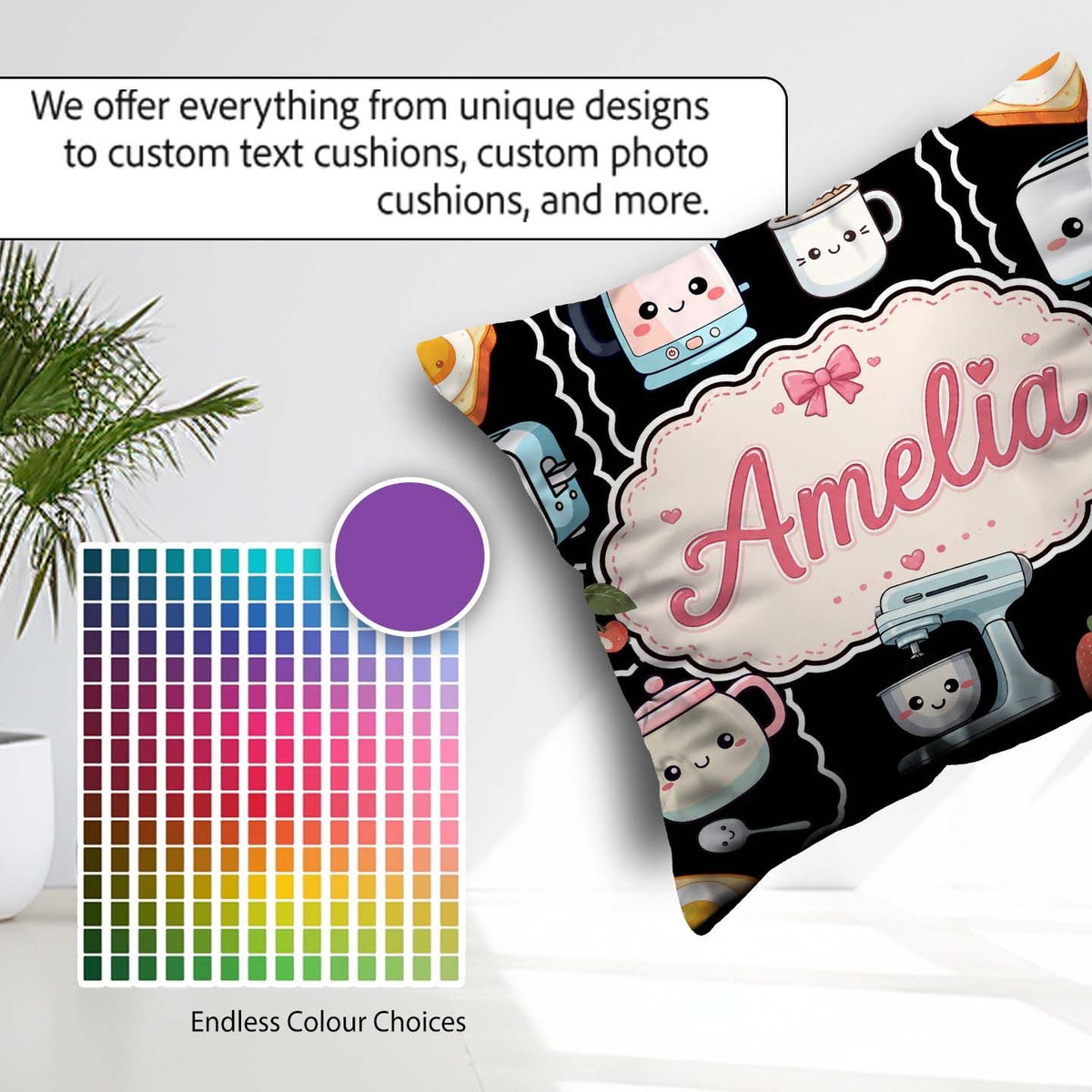 Custom Name Kawaii Sushi Rice Cooker Japanese Food Seamless Name Square Filled Cushion Throw Pillow Sofa Bed Home Decor Zip Washable UK Made
