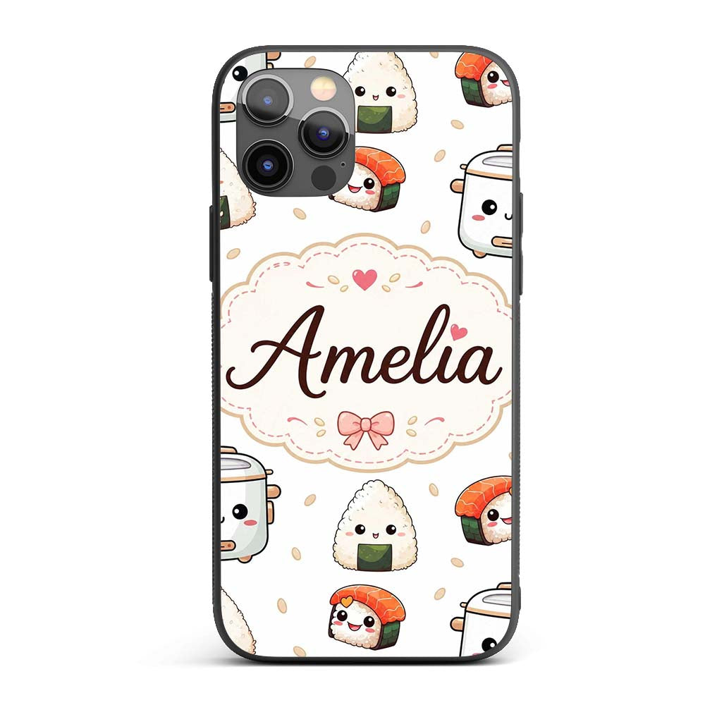Cute Kawaii Sushi Rice Bowl Appliances Seamless Custom Name Protective Phone Case Mobile Cover Durable Everyday Smartphone Shock Resistant