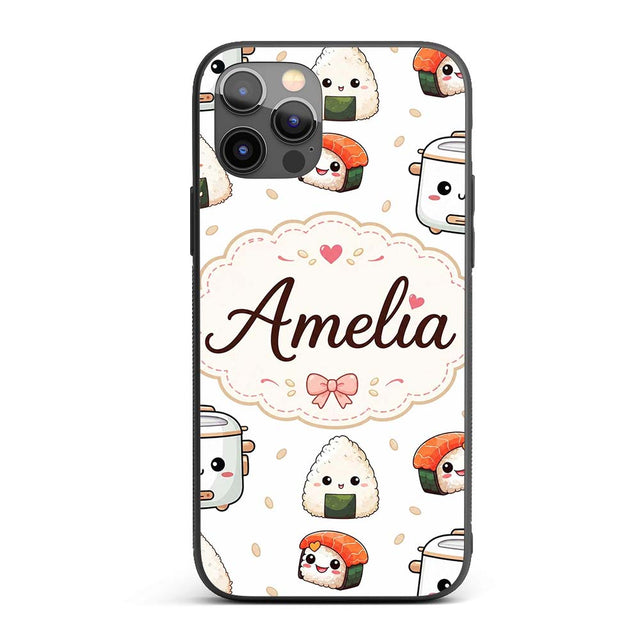 Cute Kawaii Sushi Rice Bowl Appliances Seamless Custom Name Protective Phone Case Mobile Cover Durable Everyday Smartphone Shock Resistant