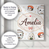 Personalised Name Cute Kawaii Sushi Rice Custom  Unique Gift Idea Elegant Feature Canvas Wall Art Print Decor Picture Ready to Hang